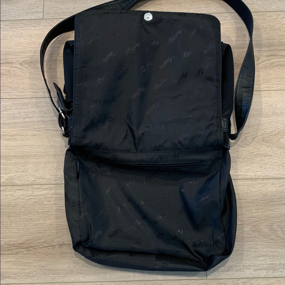 VINTAGE FOSSIL Crossbody Messenger  Black Leather & Polyester Adjustable Strap - Picture 9 of 13